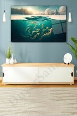 Soyut Gold Balıklar Cam Tablo, Modern Ev Ofis Salon Duvar Dekoru, Hediyelik Tablo Dekor