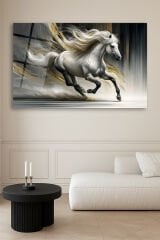 Soyut Vahşi At Yatay Cam Tablo, Modern Ev Ofis Salon Duvar Dekoru, Hediyelik Büyük Tablo Dekor
