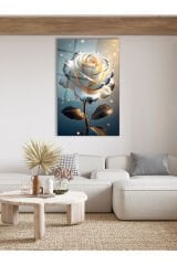 Soyut Beyaz Gül Siyah Gold Dikey Cam Tablo, Modern Ev Ofis Duvar Dekoru, Hediyelik Tablo Dekor