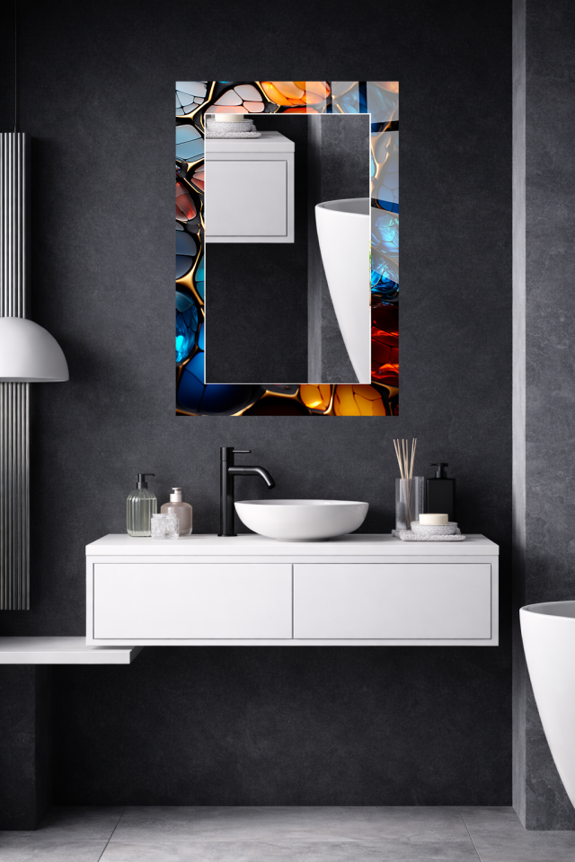 HEM TABLO HEM AYNA RENKLİ VİTRAY CAM DESEN CAM DUVAR AYNASI EV DEKORU