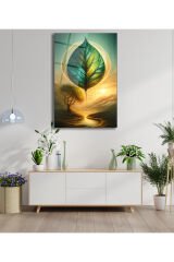 Soyut Yeşil Yaprak Dikey Cam Tablo, Modern Ev Ofis Salon Duvar Dekoru, Hediyelik Büyük Tablo Dekor