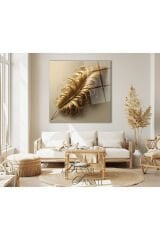 Soyut Sarı Tüy Modern Kare Cam Tablo Ev Ofis Salon Hediyelik Büyük Tablo Dekor