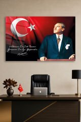 Atatürk ve Türk Bayrağı Yatay Cam Tablo, Vatanını En Çok Seven Görevini En İyi Yapandır