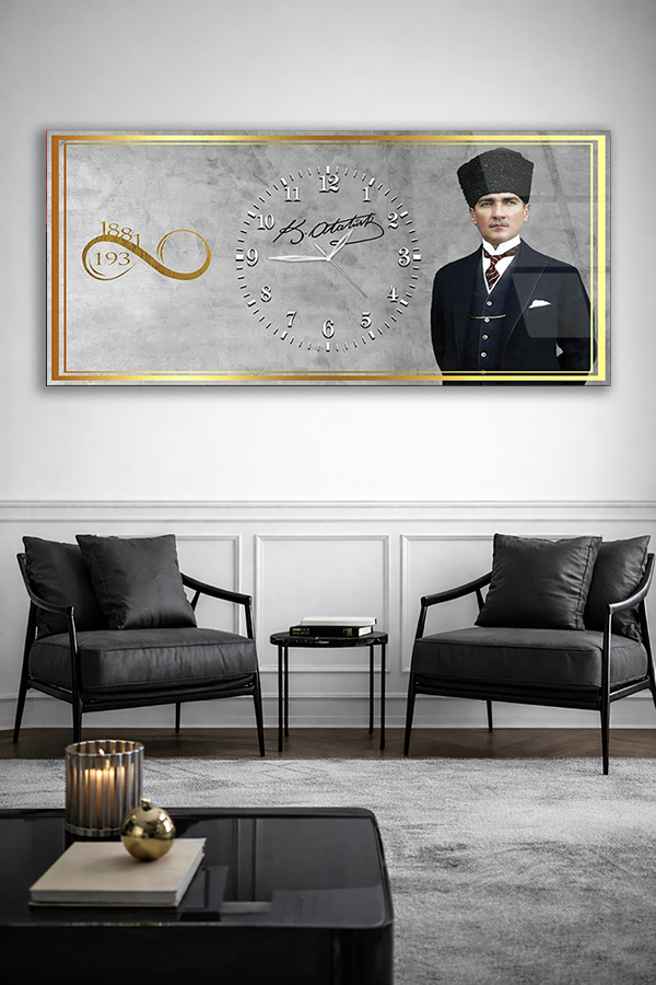 KIRILMAZ CAM DUVAR SAATİ , HEM TABLO HEM SAAT ATATÜRK VE TARİHSEL TÜRKİYE TEMALI SANATSAL TASARIM