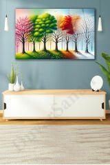 Renkli Ağaçlar Dört Mevsim Cam Tablo, Modern Ev Ofis Salon Duvar Dekoru Hediyelik Büyük Tablo Dekor