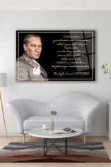 Atatürk ve Sözleri Yatay Cam Tablo, Modern Ev Ofis Salon Duvar Dekoru Hediyelik Büyük Tablo Dekor