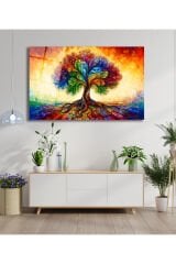Renkli Hayat Ağacı Cam Tablo, Modern Ev Ofis Salon Duvar Dekoru Hediyelik Büyük Tablo Dekor