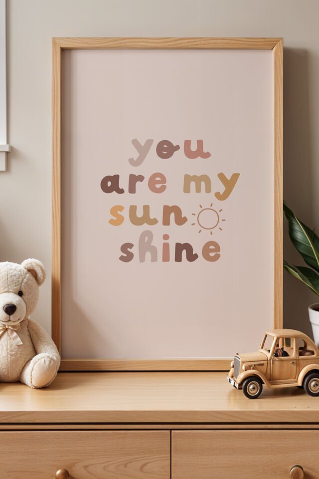 DOĞAL AHŞAP - Sen Benim Güneş Işığımsın – Doğal Ahşap Çerçeveli Çocuk Odası Tablosu