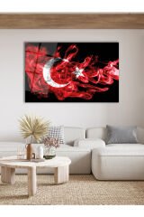 Türk Bayrağı Yatay Cam Tablo , Modern Ev Ofis Salon Duvar Dekoru , Hediyelik Tablo