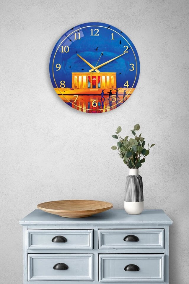 KIRILMAZ CAM DUVAR SAATİ, HEM TABLO HEM SAAT ANITKABİR VE ATATÜRK TEMALI SANATSAL TASARIM EV OFİS HEDİYESİ