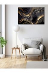 Soyut Siyah Gold Mermer Deseni Yatay Cam Tablo , Modern Ev Ofis Salon Duvar Dekoru , Hediyelik Tablo