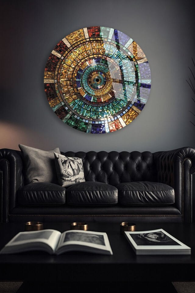 KIRILMAZ CAM TABLO – RENKLİ VİTRAY MOZAIK SPİRAL SANAT TASARIMI