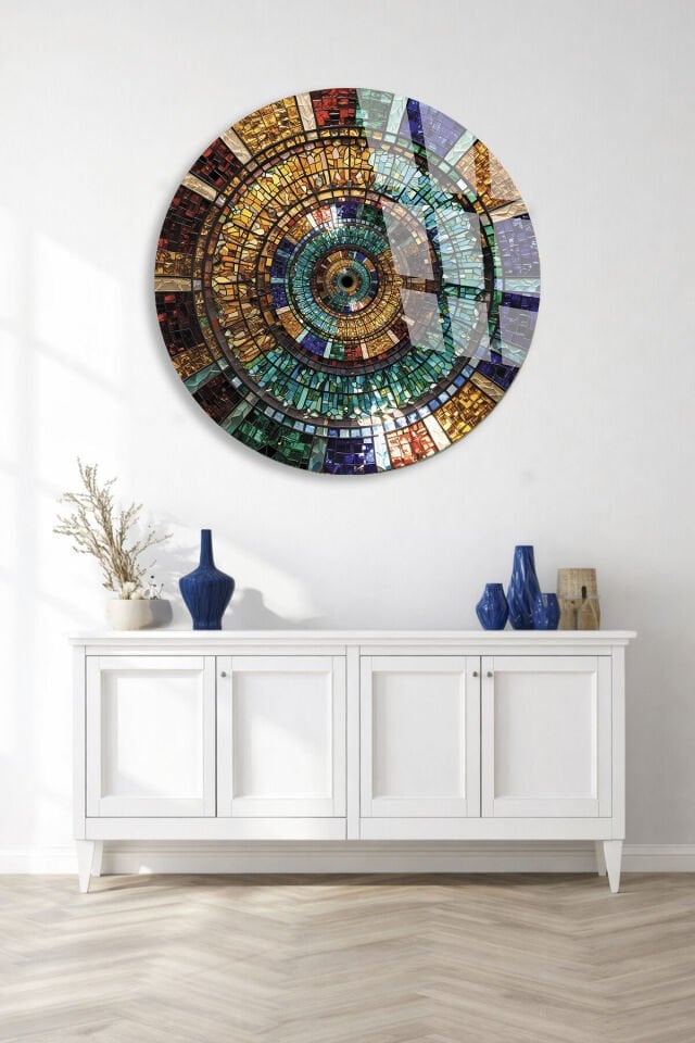 KIRILMAZ CAM TABLO – RENKLİ VİTRAY MOZAIK SPİRAL SANAT TASARIMI