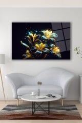 Çiçekler Modern Soyut Cam Tablo Ev Ofis Salon Hediyelik Soyut Büyük Tablo