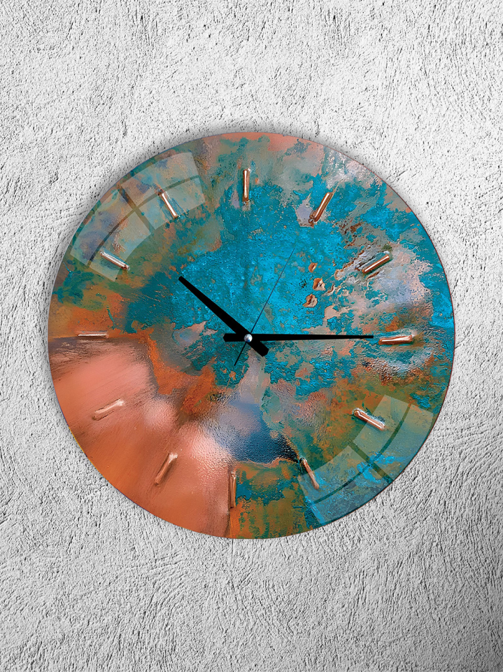 KIRILMAZ CAM DUVAR SAATİ, HEM TABLO HEM SAAT SOYUT RENKLİ MODERN TASARIM EV OFİS HEDİYESİ