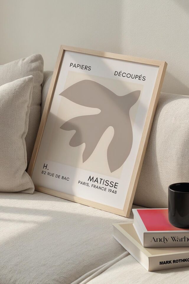 DOĞAL AHŞAP - Botanik Serisi Kum Beji Çiçekli Matisse Doğal Ahşap Çerçeveli Duvar Tablosu