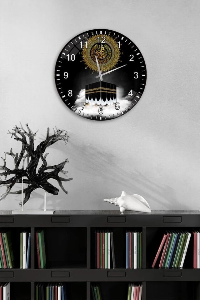 KIRILMAZ CAM DUVAR SAATİ, HEM TABLO HEM SAAT KABE VE HAT SANATI DİNİ TASARIM EV OFİS HEDİYESİ