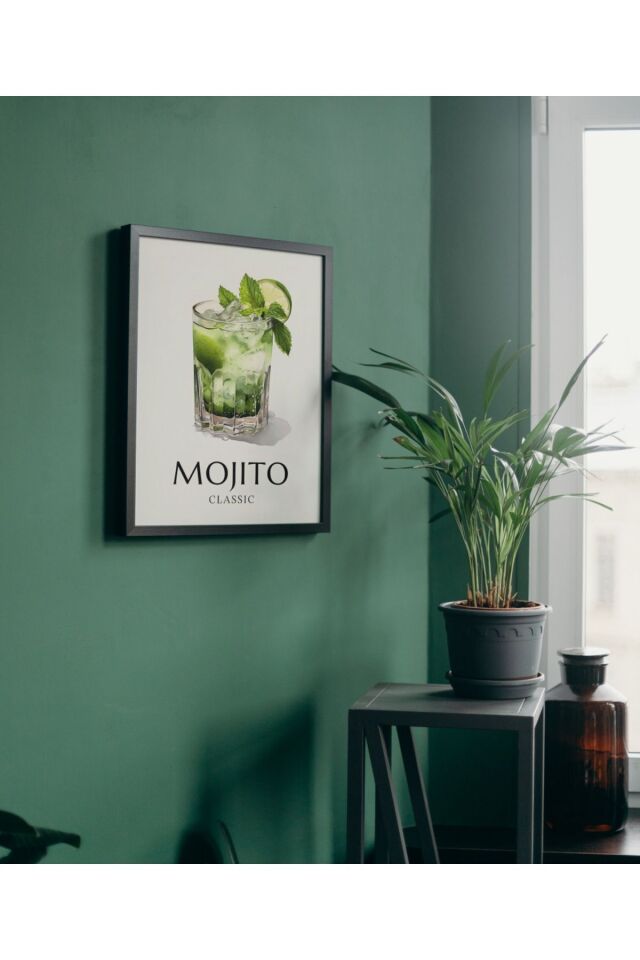 Çok Renkli - Mojito Kokteyl Alkol İçki Poster Çerçeveli Hediyelik Dekorasyon Tasarım Tablo