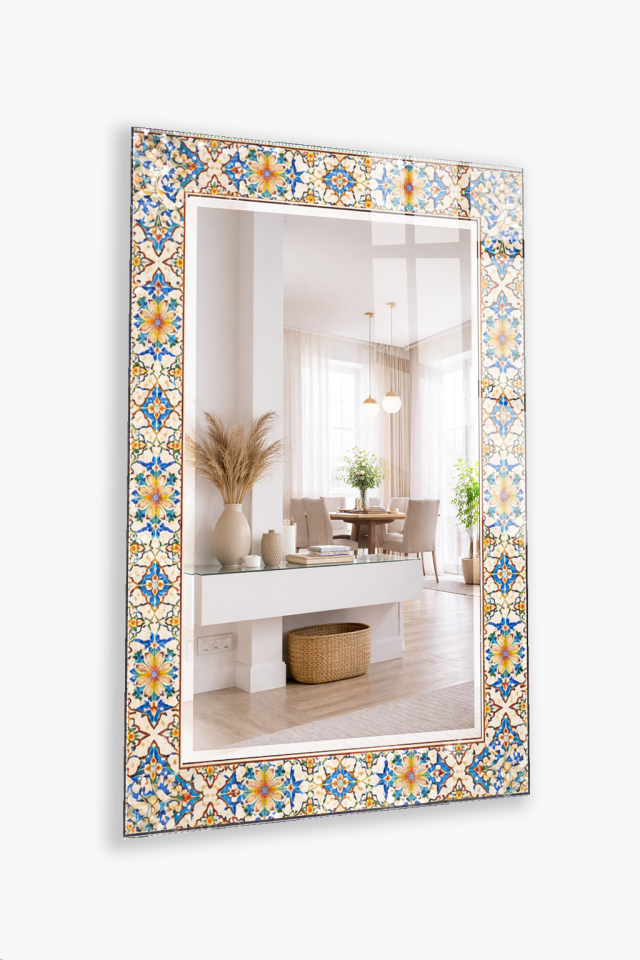 HEM TABLO HEM AYNA OSMANLI ÇİNİ MOTİFLİ KLASİK DESEN CAM DUVAR AYNASI EV DEKORU