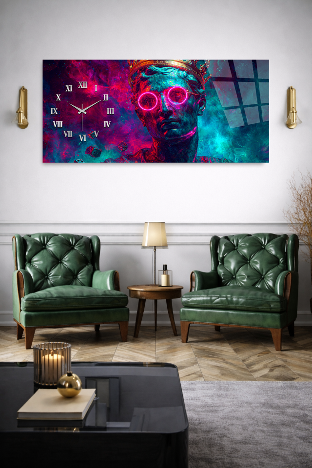 KIRILMAZ CAM DUVAR SAATİ , HEM TABLO HEM SAAT NEON HEYKEL MODERN SANAT EV OFİS HEDİYESİ