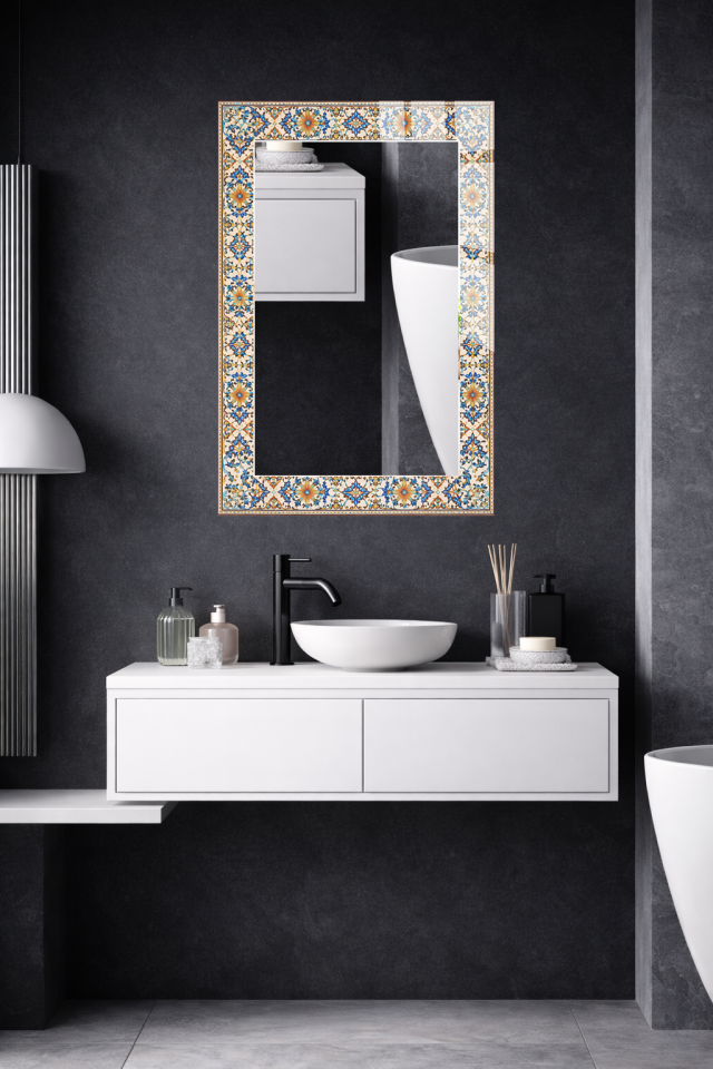 HEM TABLO HEM AYNA OSMANLI ÇİNİ ÇERÇEVE DESEN CAM DUVAR AYNASI EV DEKORU