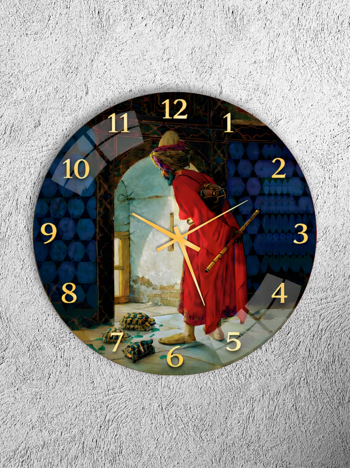 KIRILMAZ CAM DUVAR SAATİ, HEM TABLO HEM SAAT OSMANLI KAPI ÖNÜ FİGÜRLÜ KLASİK SANAT TASARIMI EV OFİS HEDİYESİ