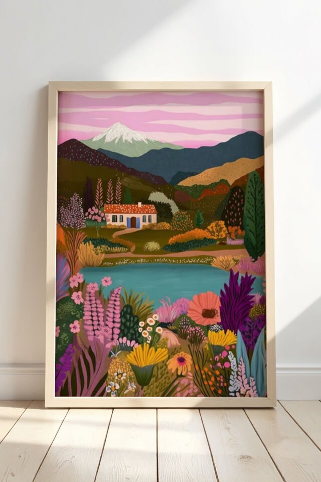 DOĞAL AHŞAP - Doğal Ahşap çerçeveli Soyut Deniz Sanat Eseri, salon duvar Duvar tablosu