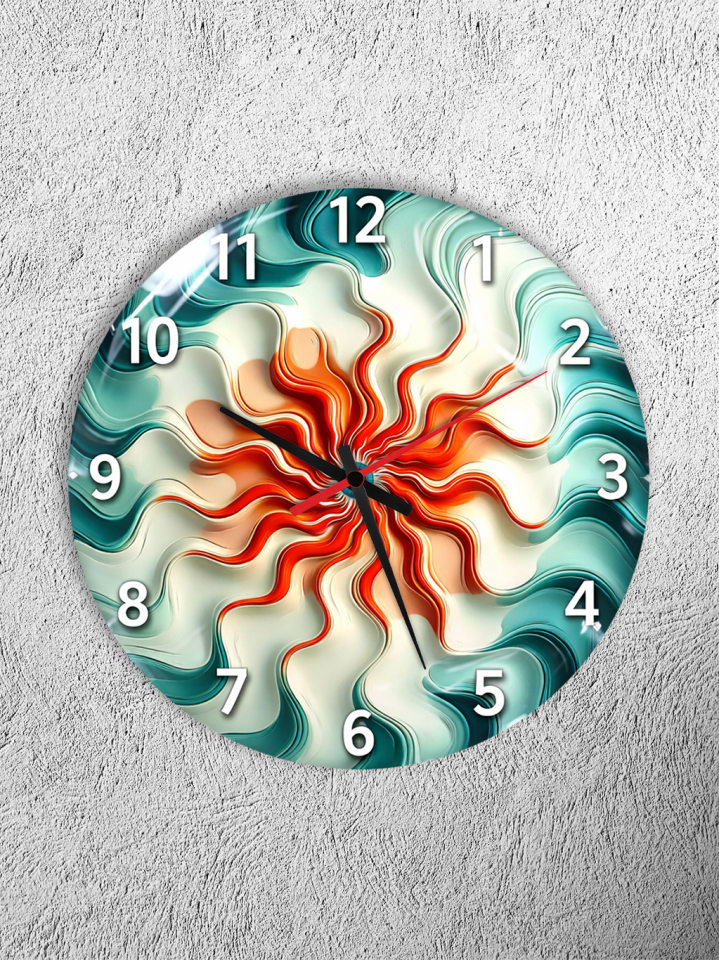 KIRILMAZ CAM DUVAR SAATİ, HEM TABLO HEM SAAT SOYUT MERMER DALGA DESEN MODERN TASARIM EV OFİS HEDİYESİ