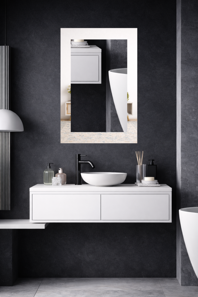 HEM TABLO HEM AYNA PATCHWORK KARO SERAMİK DESEN CAM DUVAR AYNASI EV DEKORU