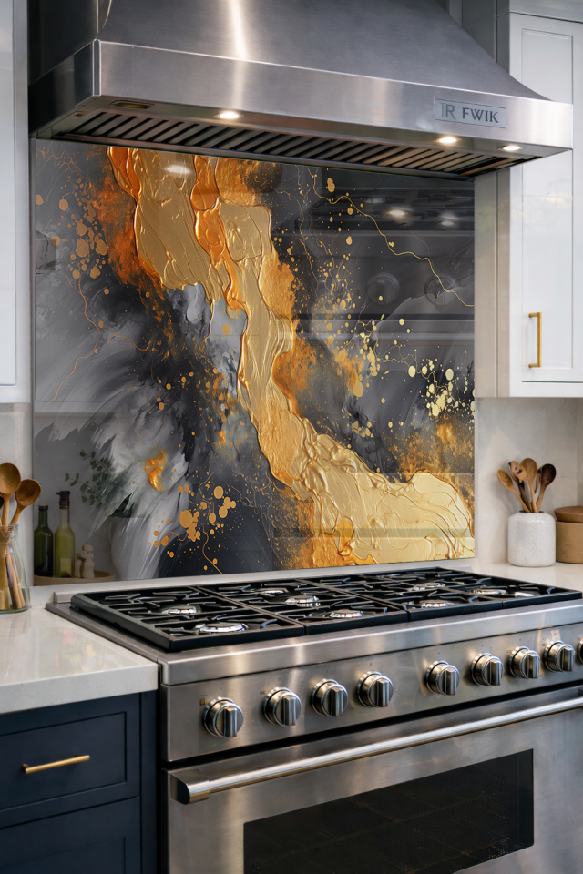 Premium Mutfak Cam Ocak Arkası Koruyucu Tezgah Ankastre Arkası Koruyucu | Fırça Darbesi