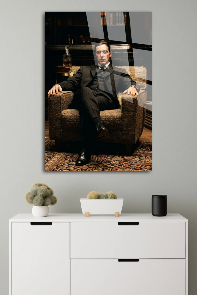 GERÇEK KIRILMAZ CAM TABLO AL PACINO GODFATHER FİLMİ KARİZMATİK PORTRE DUVAR DEKORU EV OFİS HEDİYESİ