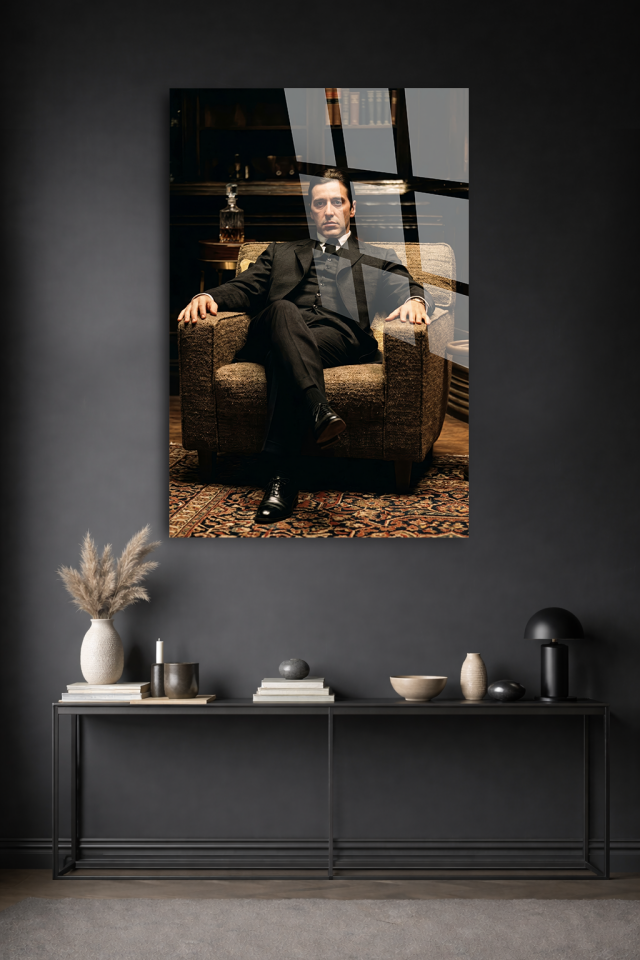 GERÇEK KIRILMAZ CAM TABLO AL PACINO GODFATHER FİLMİ KARİZMATİK PORTRE DUVAR DEKORU EV OFİS HEDİYESİ
