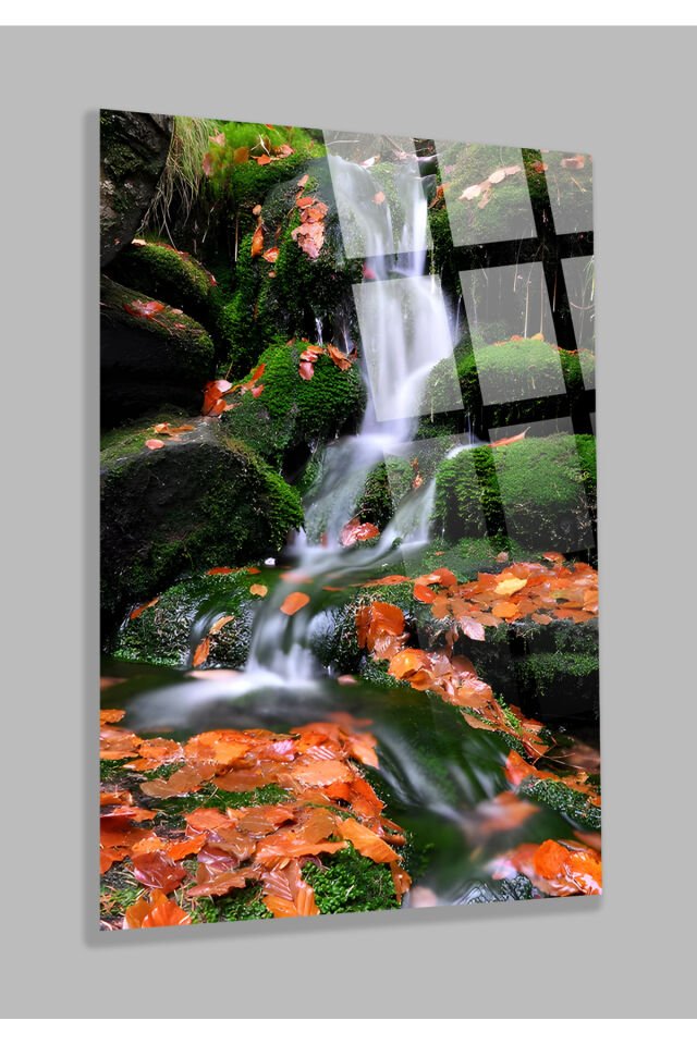 Sonbahar ve Şelale Kırılmaz Cam Tablo, Ev Ve Ofis Hediyesi Yüksek Çözünürlüklü 4mm Cam Tablo turuncu 54