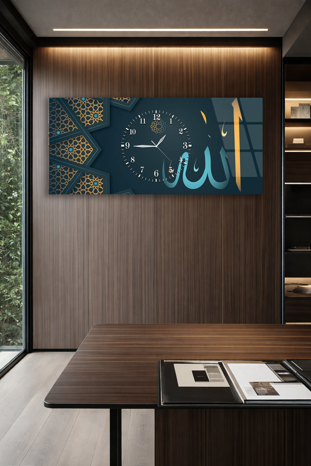 KIRILMAZ CAM DUVAR SAATİ , HEM TABLO HEM SAAT ALLAH LAFZI İSLAMİ EV OFİS HEDİYESİ