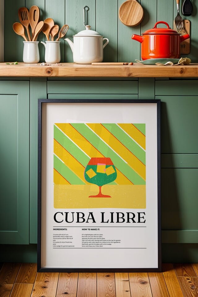 SİYAH - Cuba Libre Kokteyl Tarifi Mutfak Ahşap Çerçeveli Duvar Tablosu