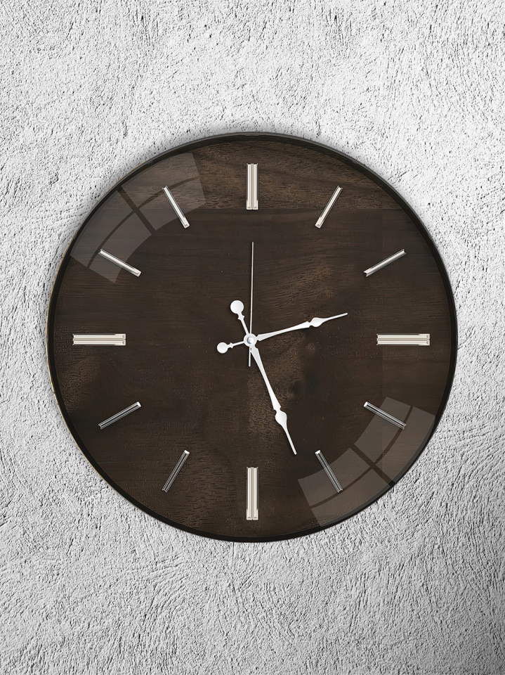 KIRILMAZ CAM DUVAR SAATİ, HEM TABLO HEM SAAT KOYU AHŞAP DOKU MİNİMAL MODERN TASARIM EV OFİS HEDİYESİ