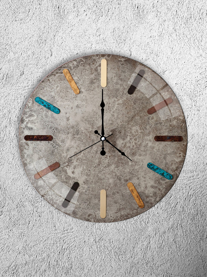 KIRILMAZ CAM DUVAR SAATİ, HEM TABLO HEM SAAT RENKLİ MARKÖRLÜ BETON DOKU ENDÜSTRİYEL TASARIM EV OFİS HEDİYESİ