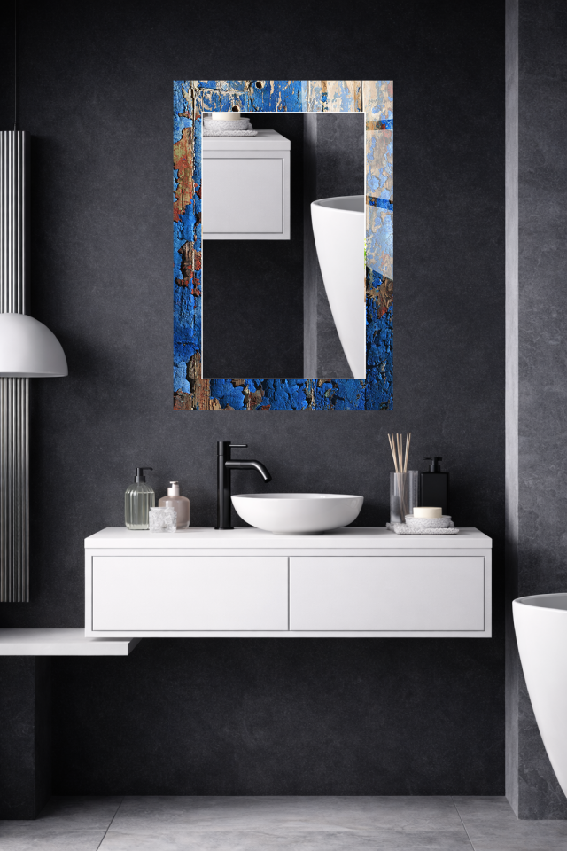 HEM TABLO HEM AYNA ESKİ AHŞAP DOKU VİNTAGE DESEN CAM DUVAR AYNASI EV DEKORU