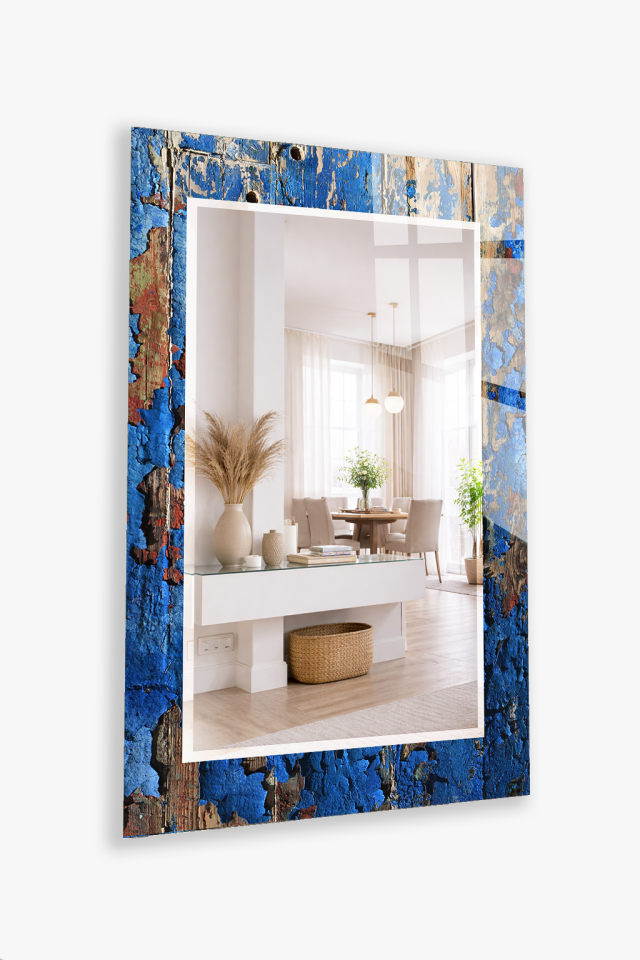 HEM TABLO HEM AYNA ESKİ AHŞAP DOKU VİNTAGE DESEN CAM DUVAR AYNASI EV DEKORU