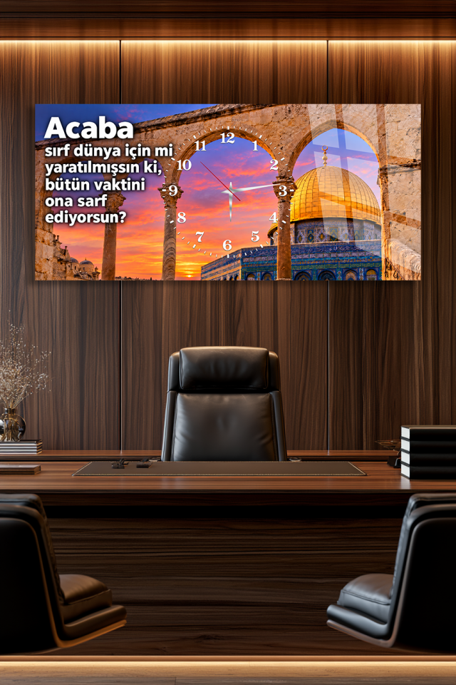 MESCİD-İ AKSA MANZARALI SÖZLÜ CAM TABLO SAAT EV OFİS HEDİYESİ