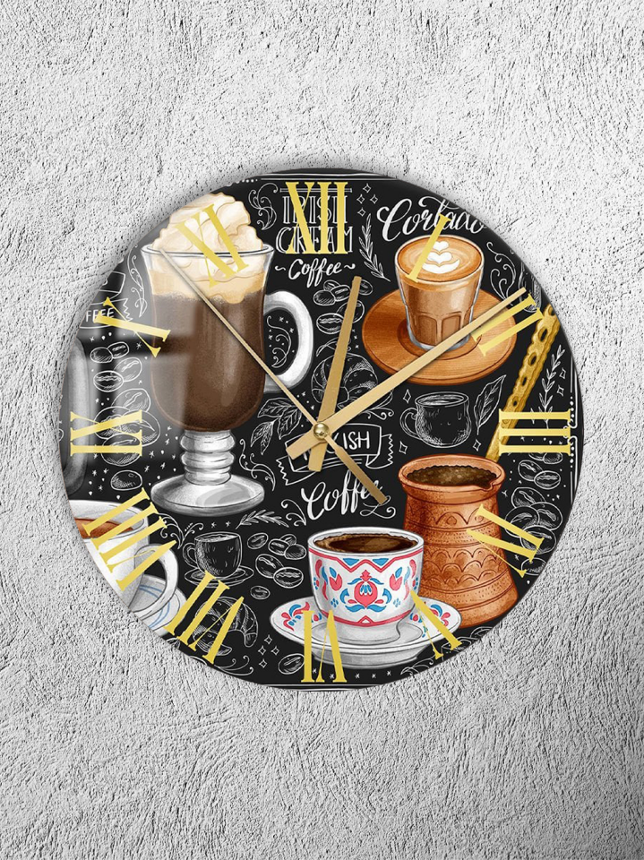 KIRILMAZ CAM DUVAR SAATİ, HEM TABLO HEM SAAT KAHVE KONSEPTİ BARİSTA VE FİNCANLAR TASARIMI EV OFİS HEDİYESİ