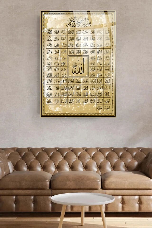 Esmaül Hüsna Allahın 99 İsmi Lüks Özel Kırılmaz Cam Tablo Dini İslami Tablo Ev, İş Yeri Hediyesi