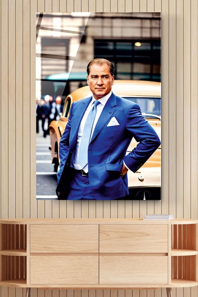 Atatürk Portresi - Yapay Zeka Tasarımlı Cam Tablo, Dekoratif Cam Tablo