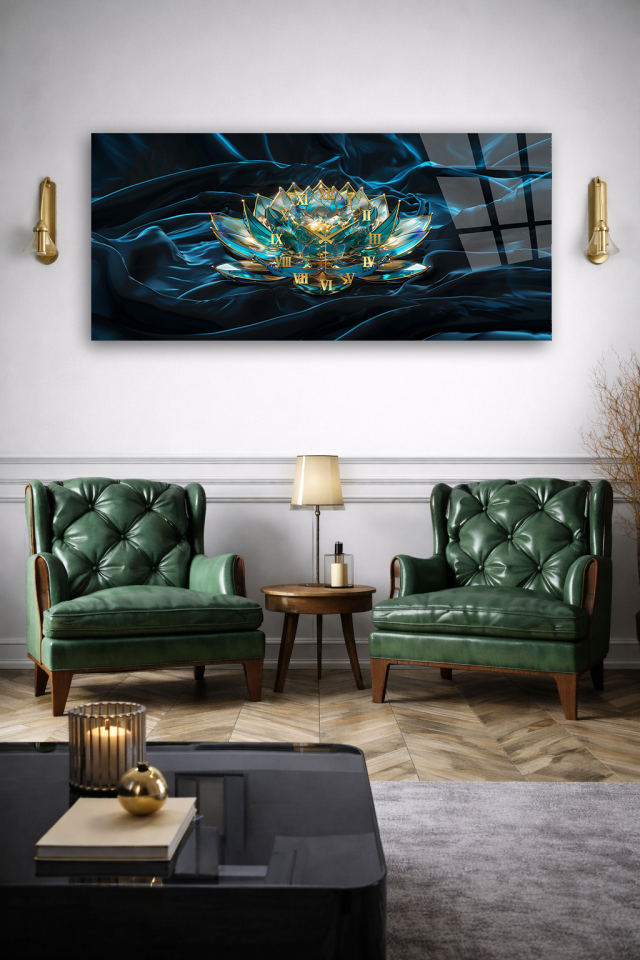 KIRILMAZ CAM DUVAR SAATİ , HEM TABLO HEM SAAT TURKUAZ ALTIN MERMER DESEN EV OFİS HEDİYESİ