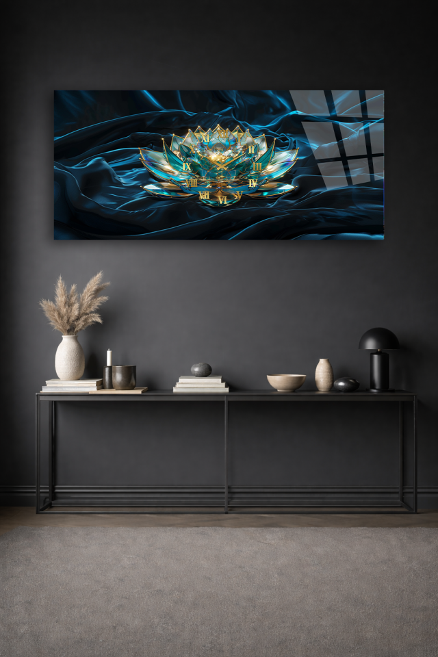 KIRILMAZ CAM DUVAR SAATİ , HEM TABLO HEM SAAT TURKUAZ ALTIN MERMER DESEN EV OFİS HEDİYESİ