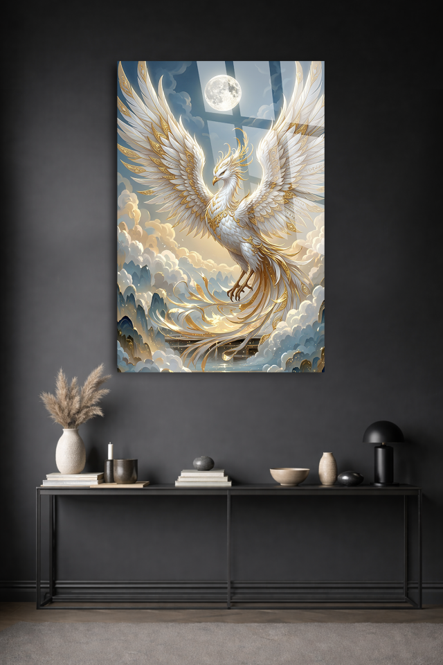 GERÇEK KIRILMAZ CAM TABLO ANKA KUŞU FANTASTİK SANATSAL DUVAR DEKORU EV OFİS HEDİYESİ