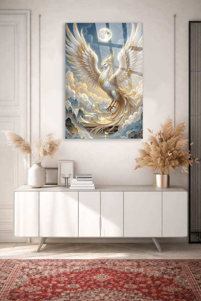 GERÇEK KIRILMAZ CAM TABLO ANKA KUŞU FANTASTİK SANATSAL DUVAR DEKORU EV OFİS HEDİYESİ