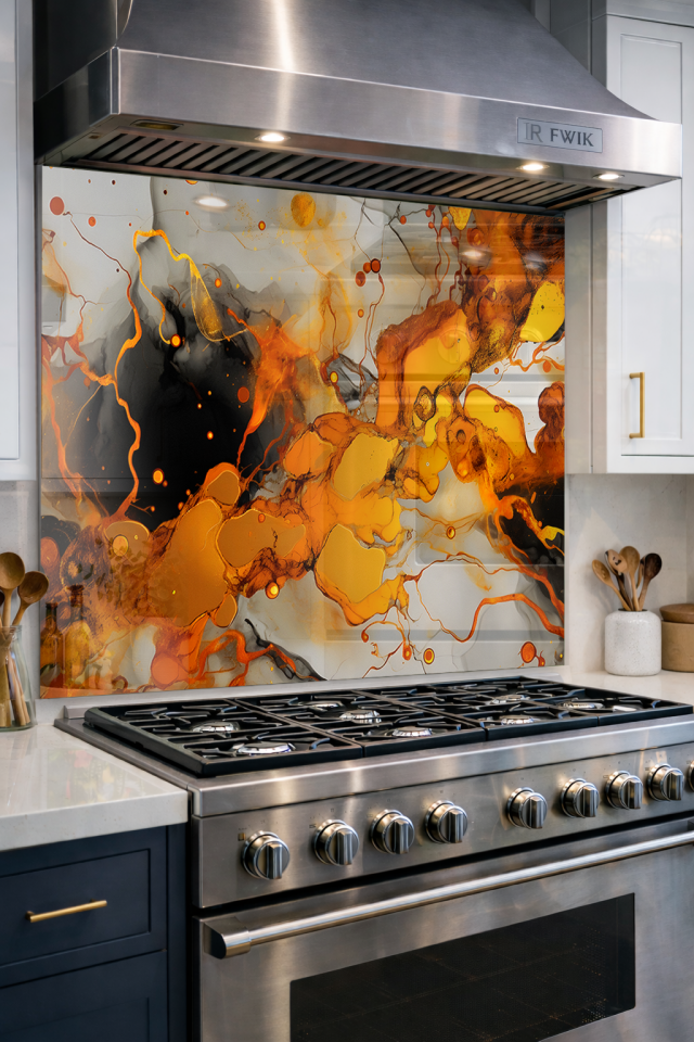 Premium Mutfak Cam Ocak Arkası Koruyucu Tezgah Ankastre Arkası Koruyucu | Soyut Mermer