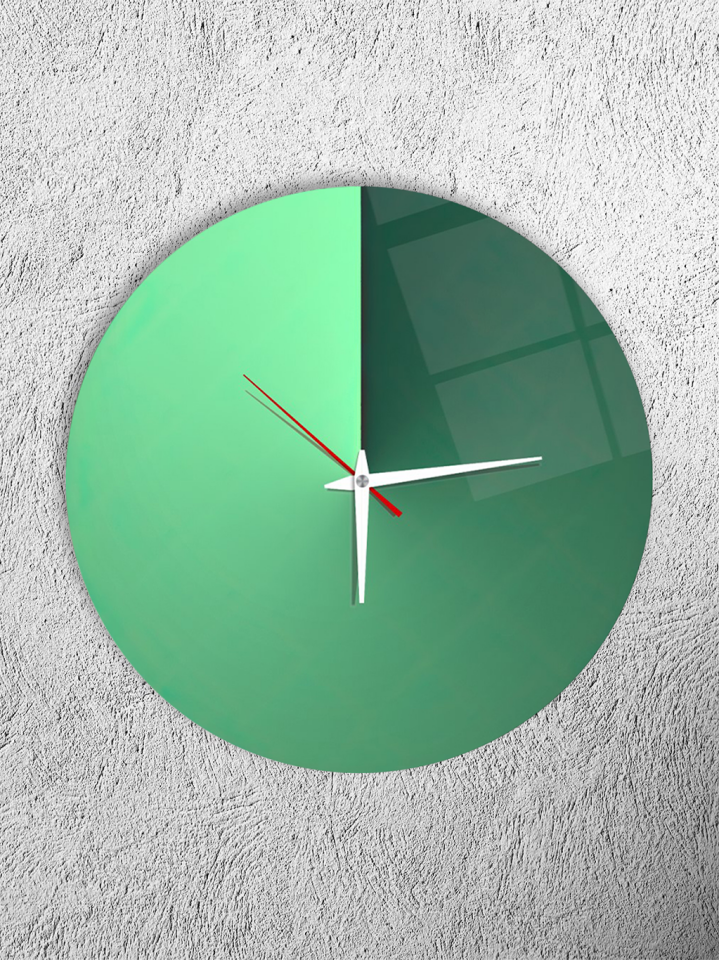 KIRILMAZ CAM DUVAR SAATİ, HEM TABLO HEM SAAT YEŞİL DEGRADE MODERN TASARIM EV OFİS HEDİYESİ