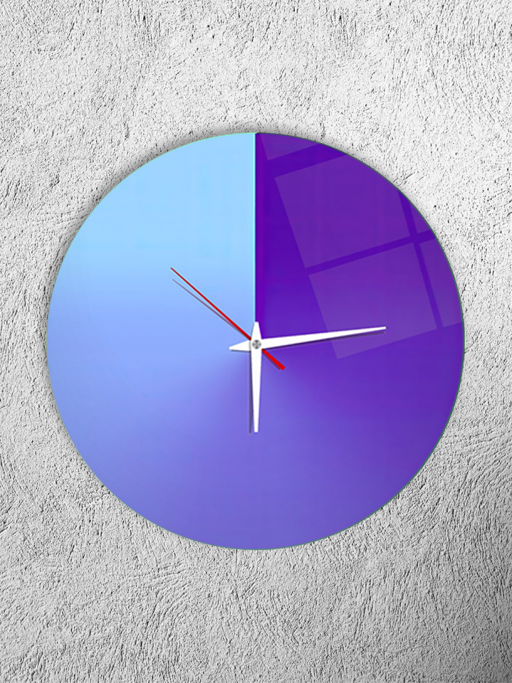 KIRILMAZ CAM DUVAR SAATİ, HEM TABLO HEM SAAT MAVİ MOR DEGRADE MODERN TASARIM EV OFİS HEDİYESİ